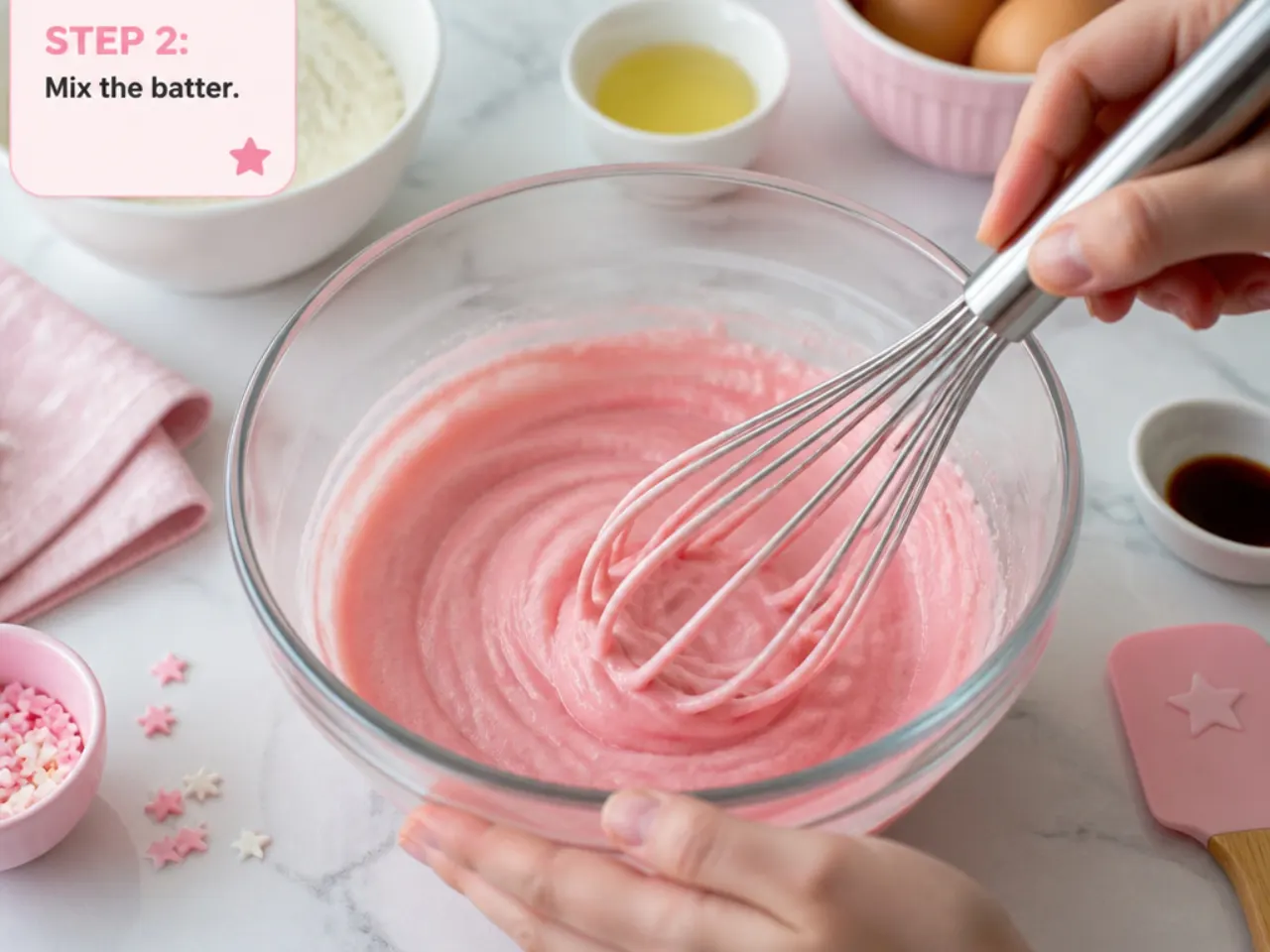 mini hello kitty cake — step 2: mix the batter