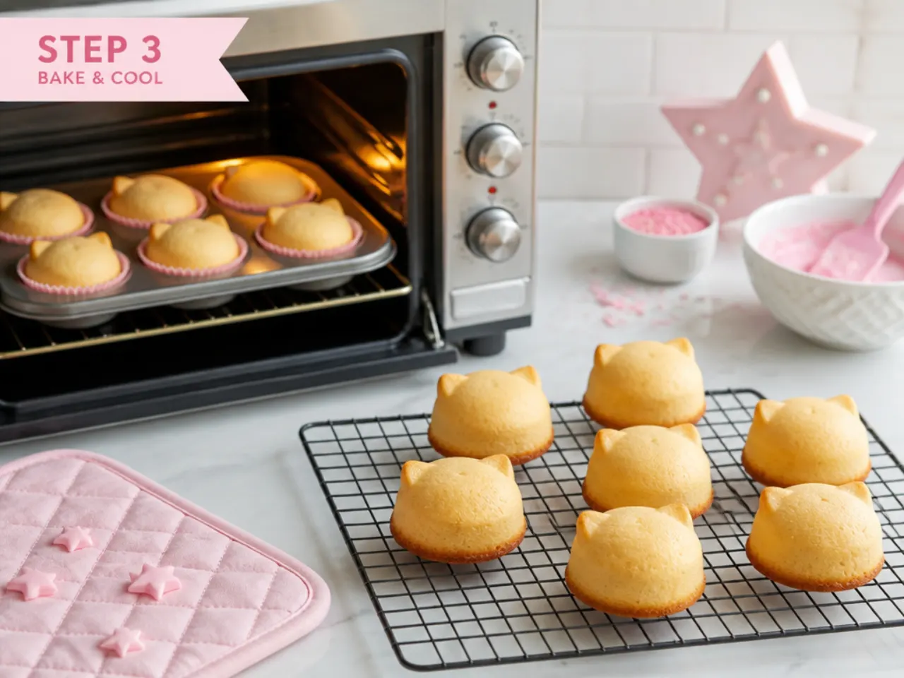 mini hello kitty cake — step 3: bake and cool