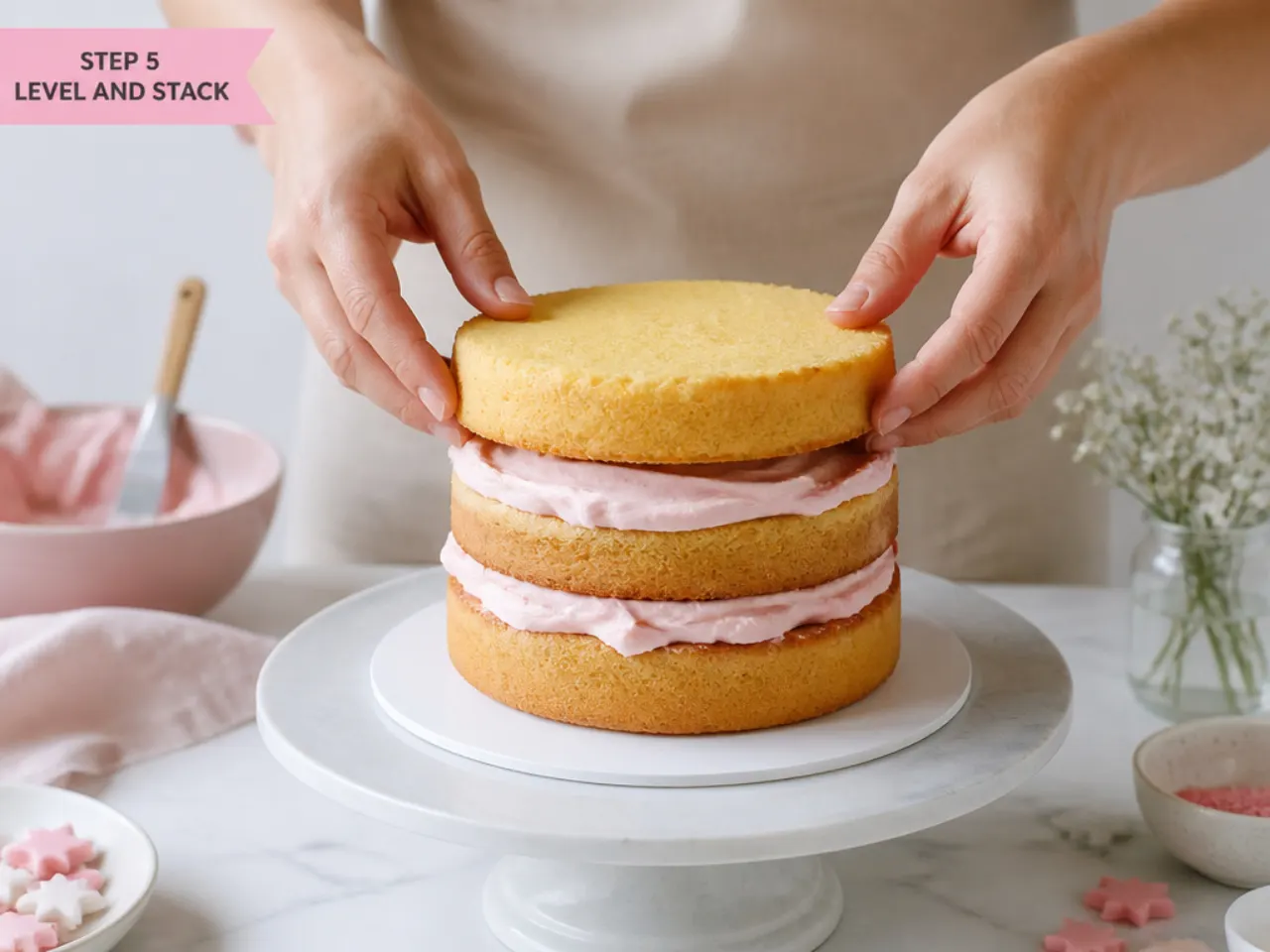 mini hello kitty cake — step 5: level and stack