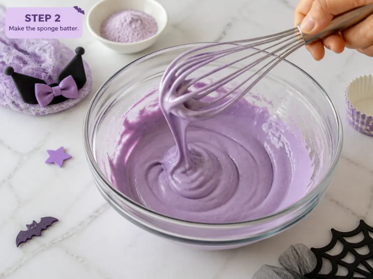 mini kuromi cake — step 2: make the sponge batter