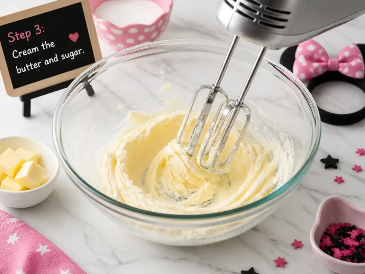 mini minnie mouse cake — step 3: cream the butter and sugar