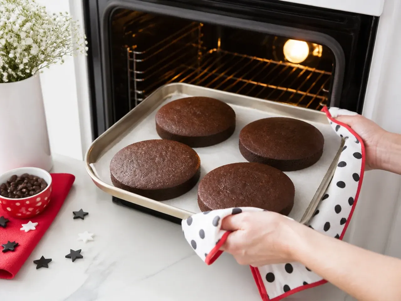 mini minnie mouse cake — step 5: bake the layers