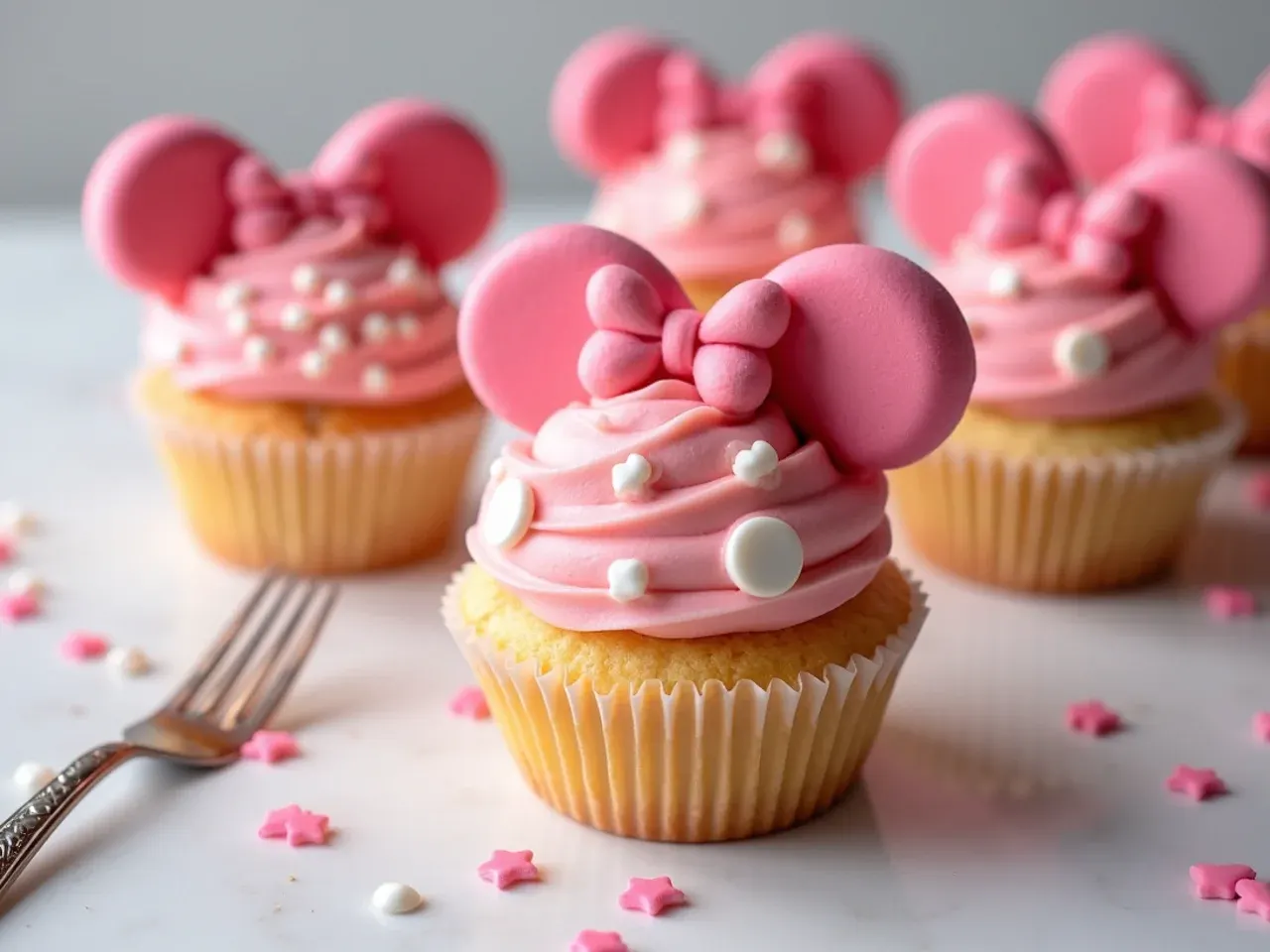 Easy pull-apart cupcake-style mini Minnie Mouse cake with fondant dots