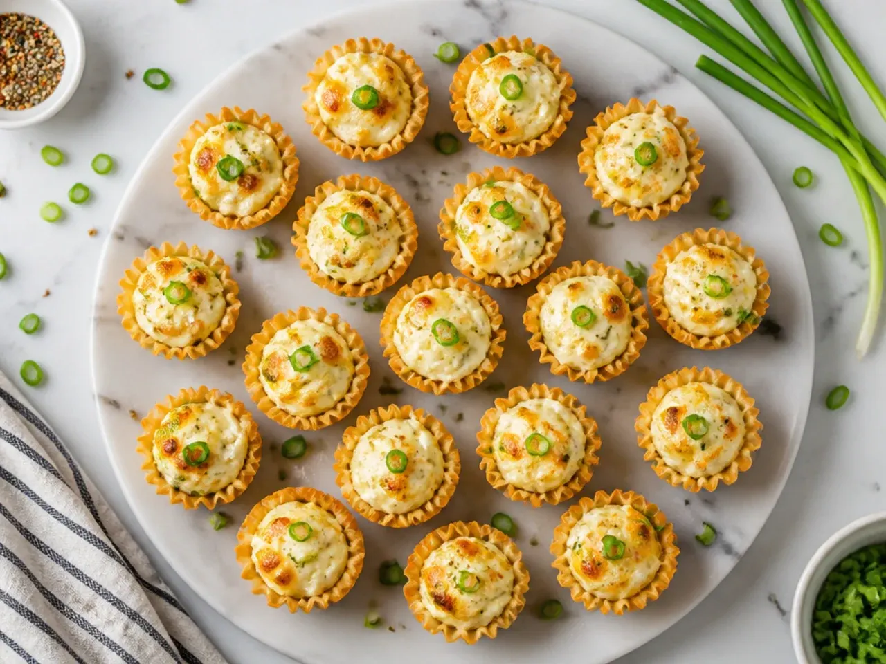Simple mini phyllo cups filled with cream cheese and chopped chives