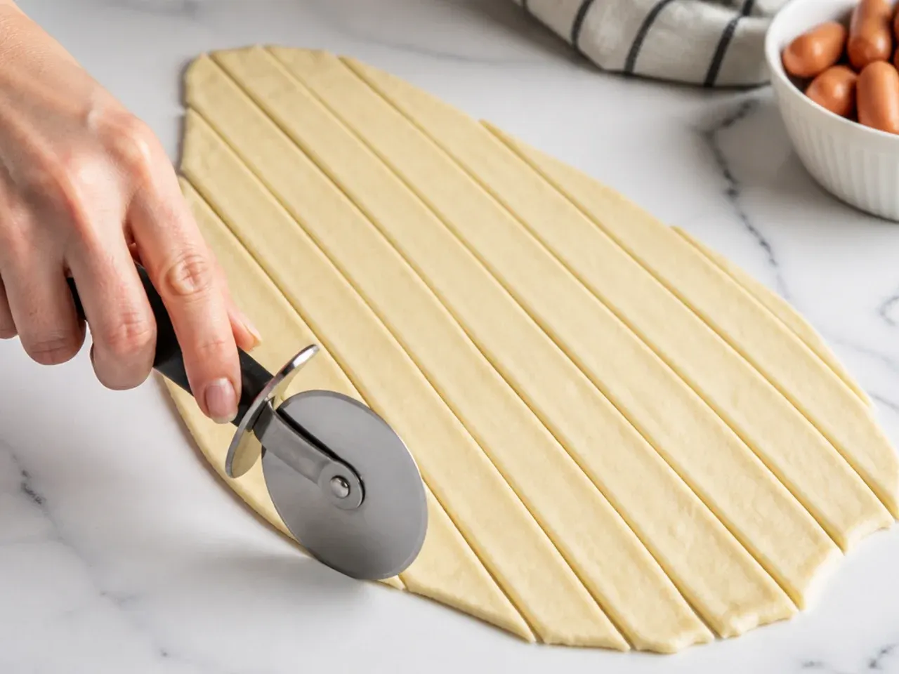 mini pigs in a blanket — step 2: cut the dough