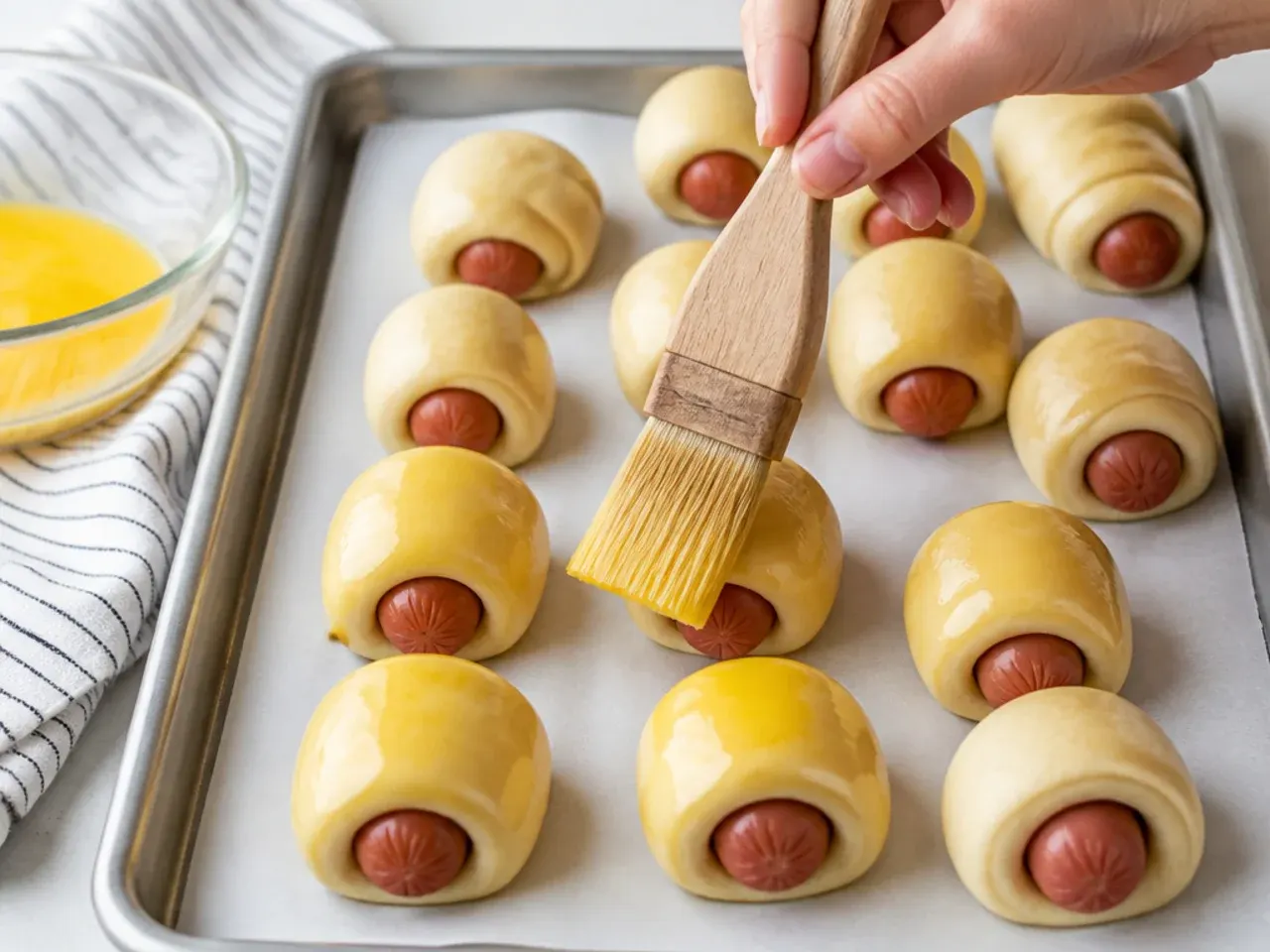 mini pigs in a blanket — step 4: add the egg wash