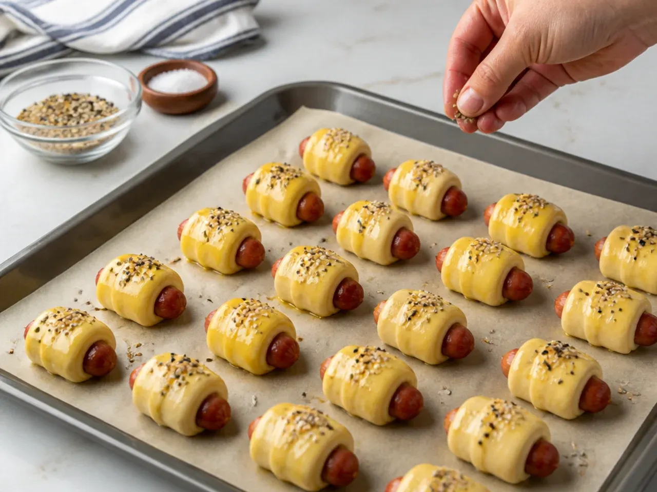 mini pigs in a blanket — step 5: season the tops