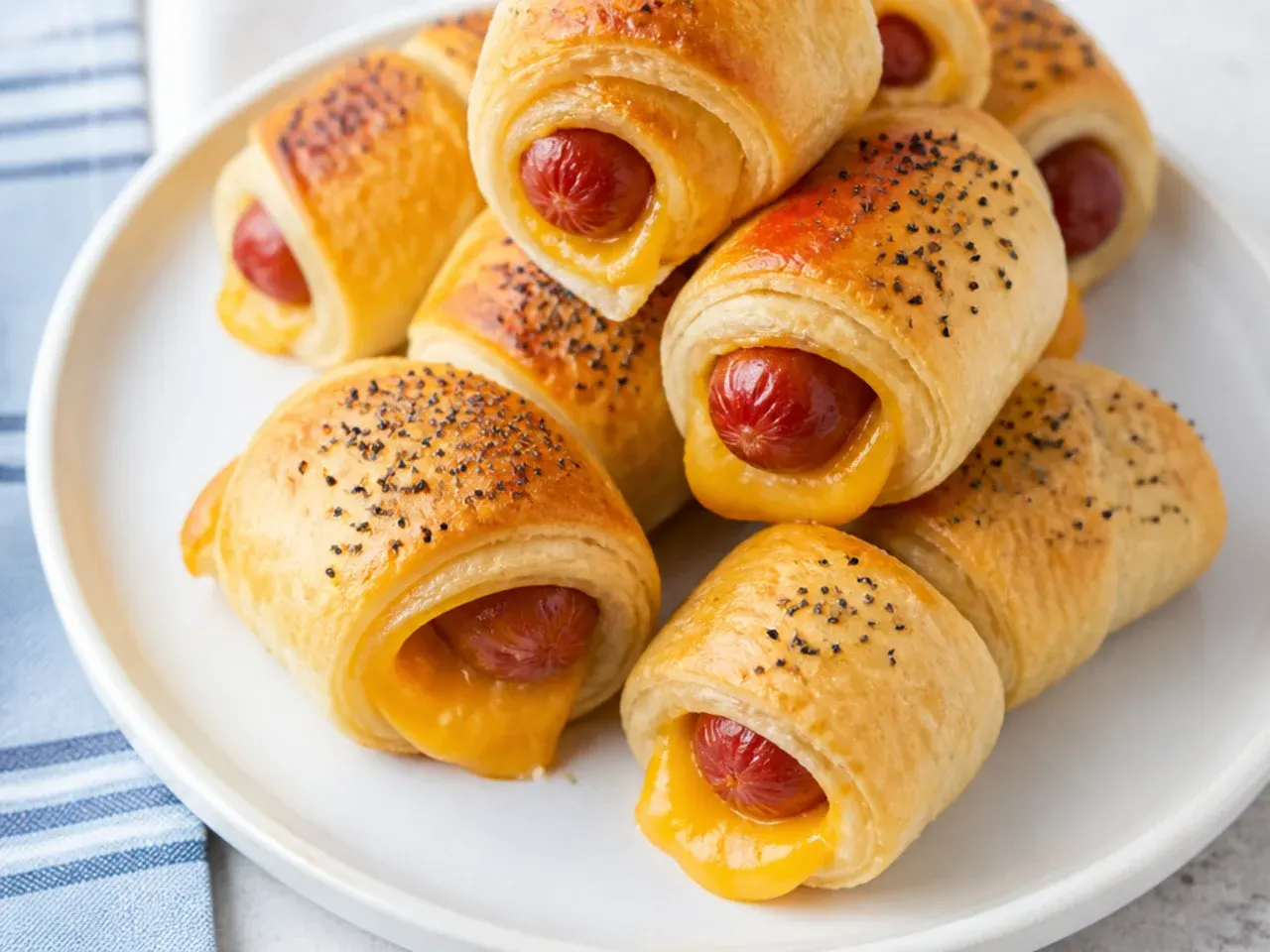 Charming cheddar-stuffed mini pigs in a blanket with melty cheese