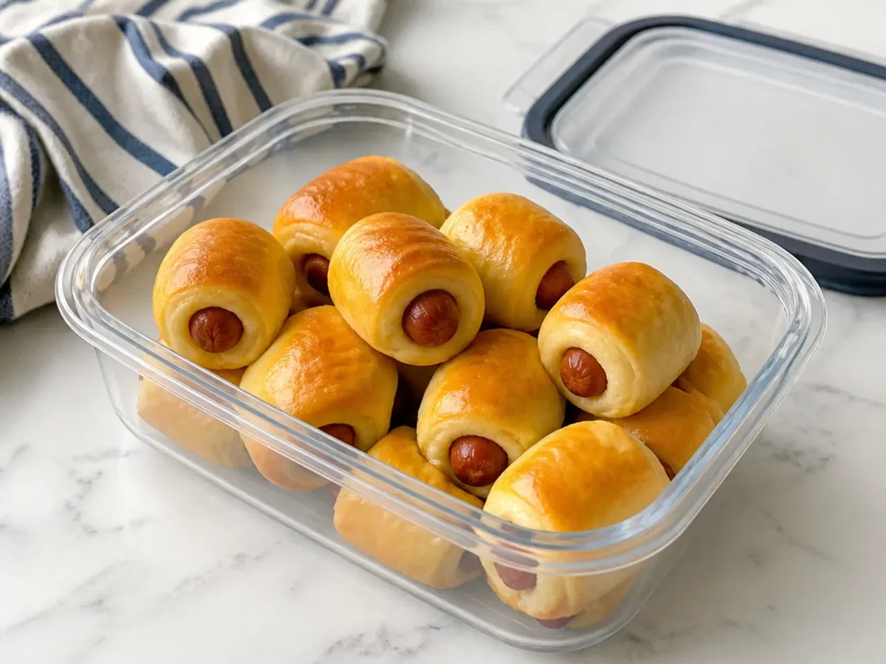 Storing and reheating mini pigs in a blanket in an airtight container