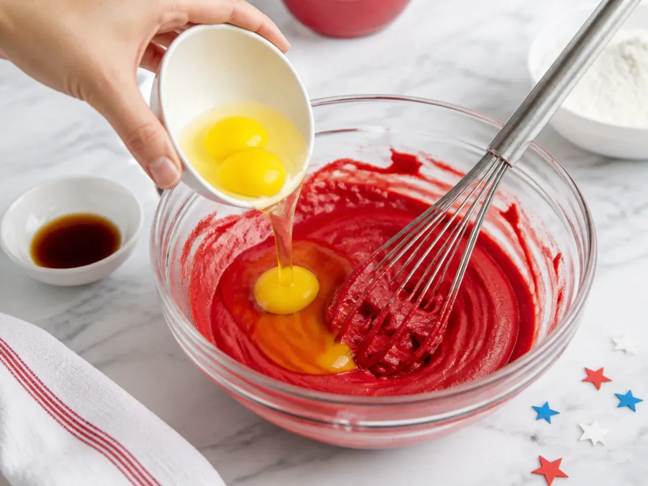 mini spiderman cake — step 3: add eggs and vanilla