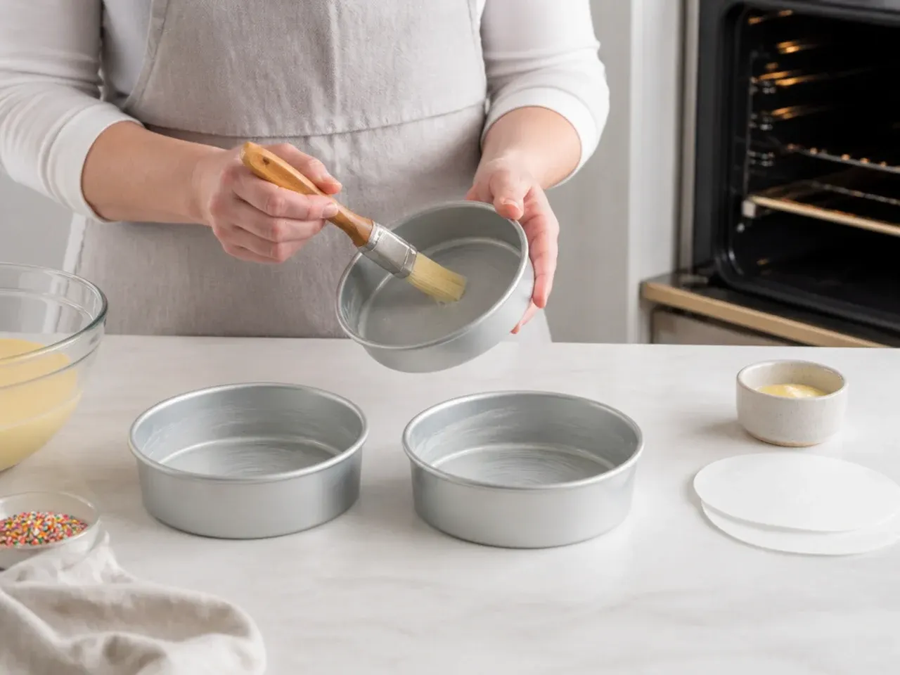 mini unicorn cake — step 2: prepare the tins and oven