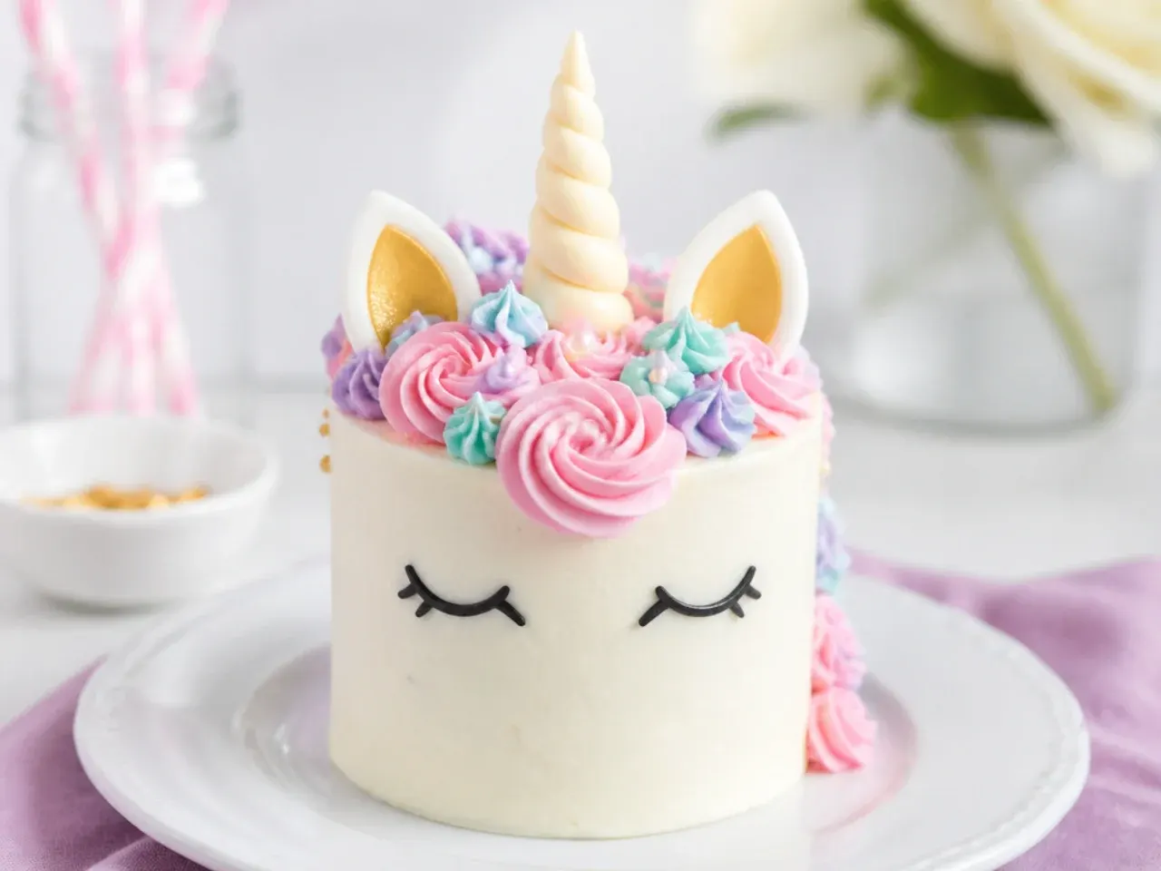 Easy mini unicorn cake with no-fondant white chocolate horn