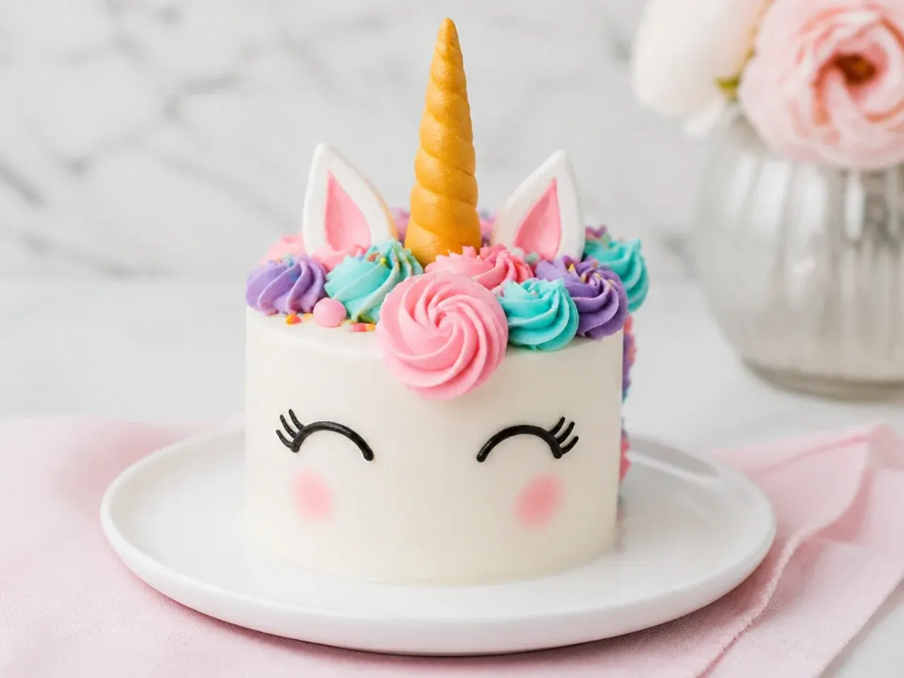 Quick shop-bought hack mini unicorn cake with candy melt horn