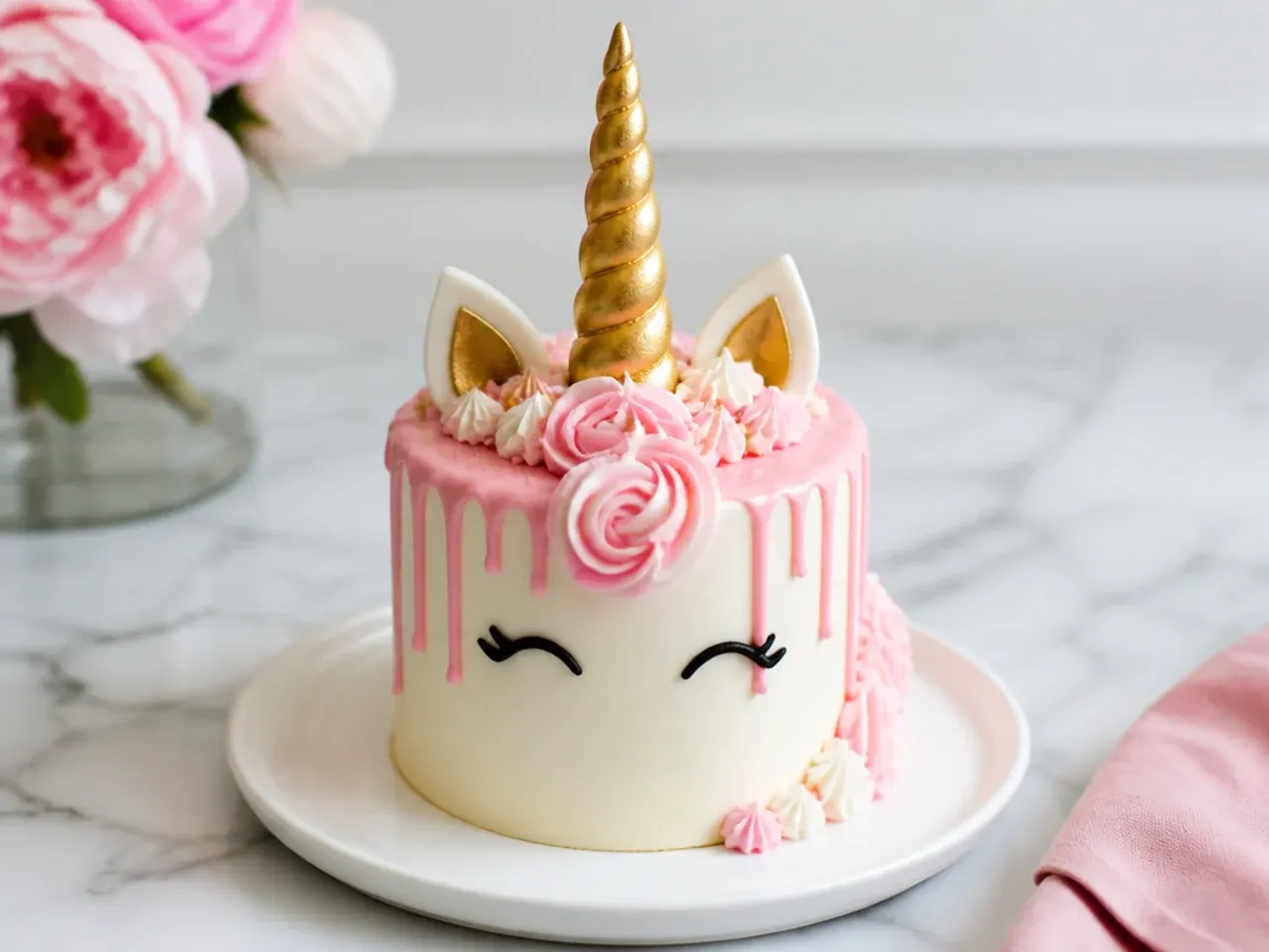Pastel drip mini unicorn cake with pink white chocolate ganache