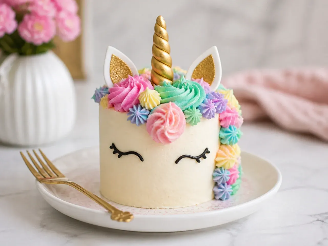 Vegan mini unicorn cake with dairy-free buttercream mane