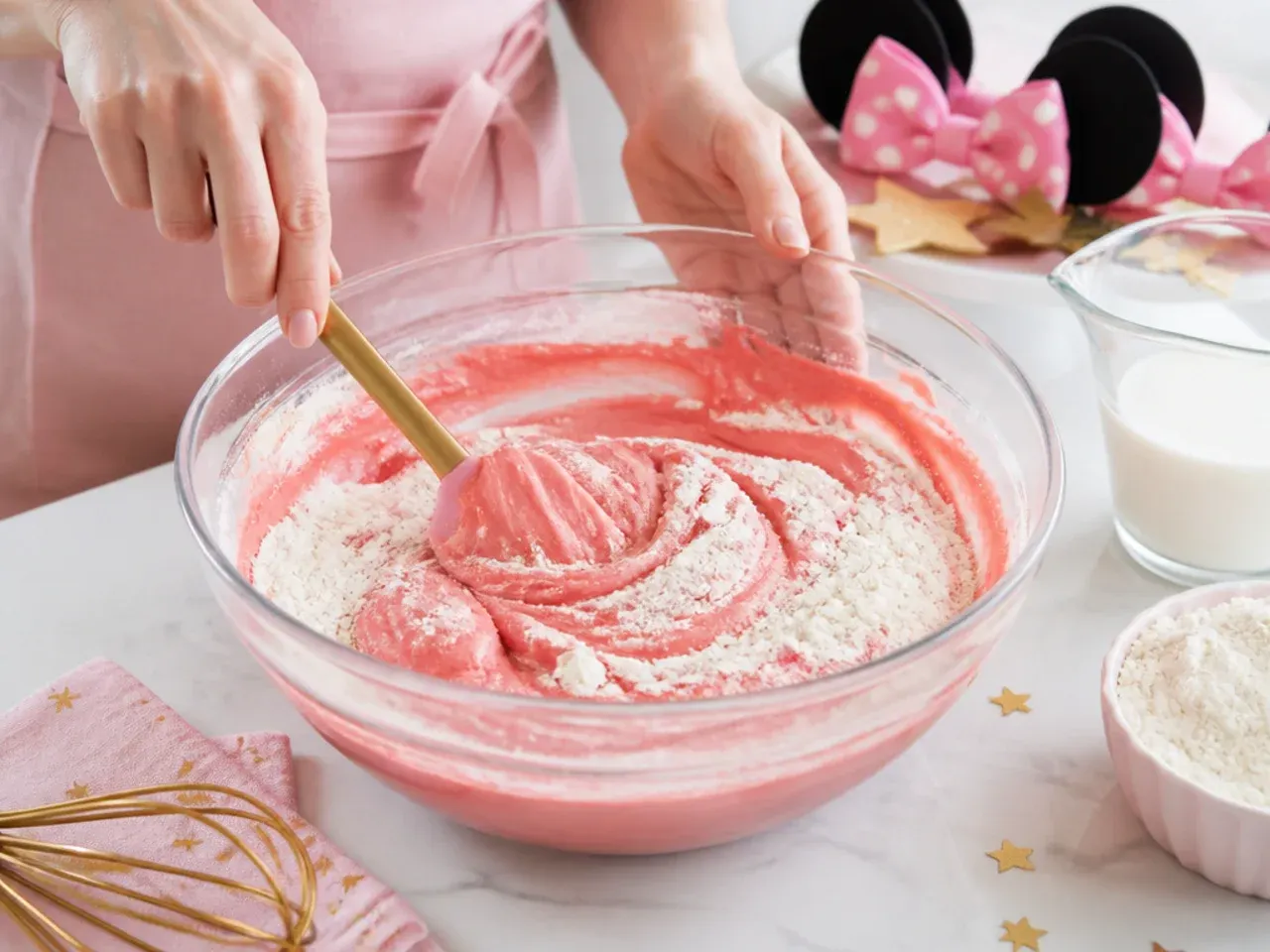 minnie mouse birthday cake — step 4: fold in the flour and milk