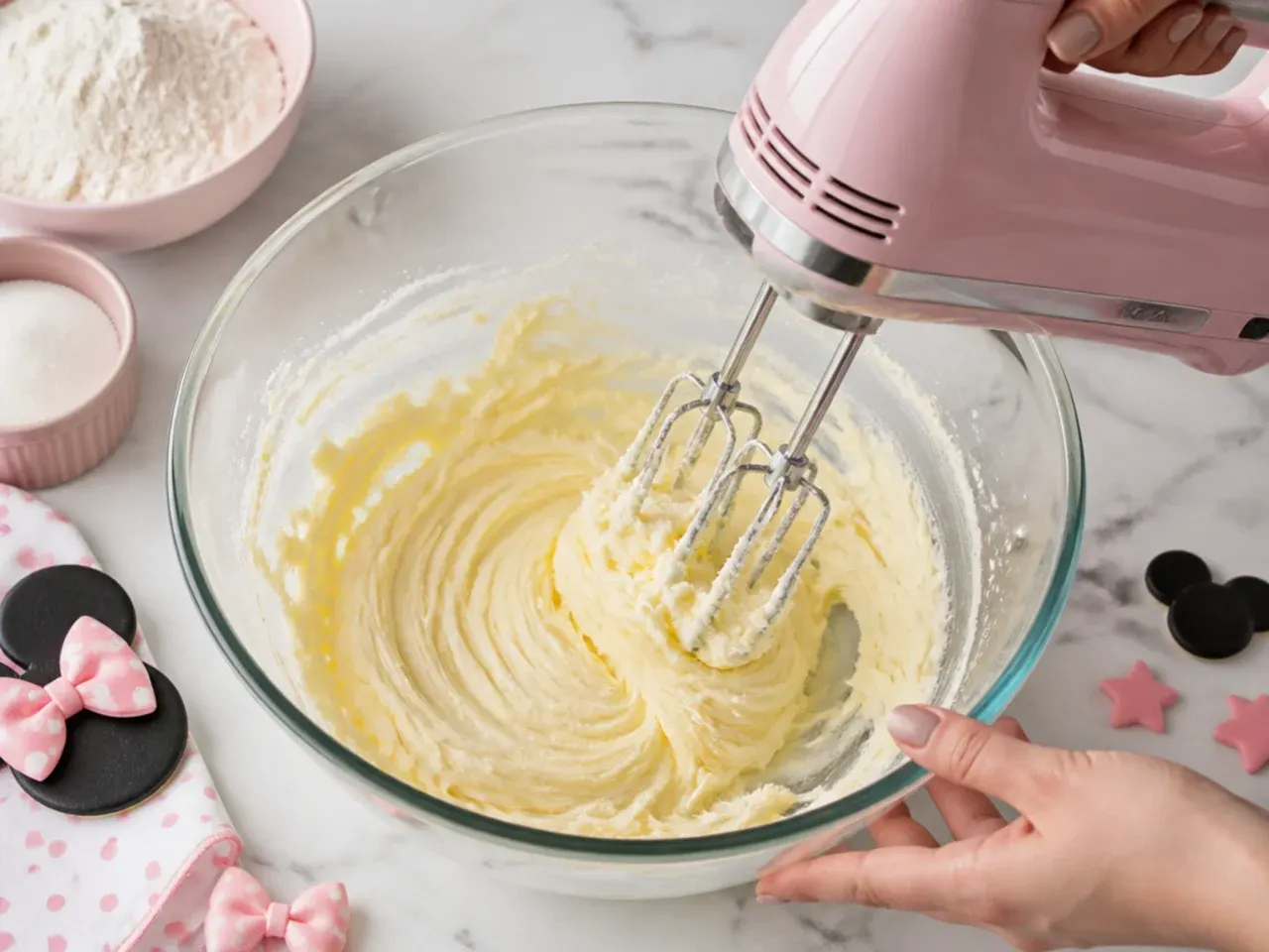 minnie mouse cake designs — step 2: cream butter and sugar