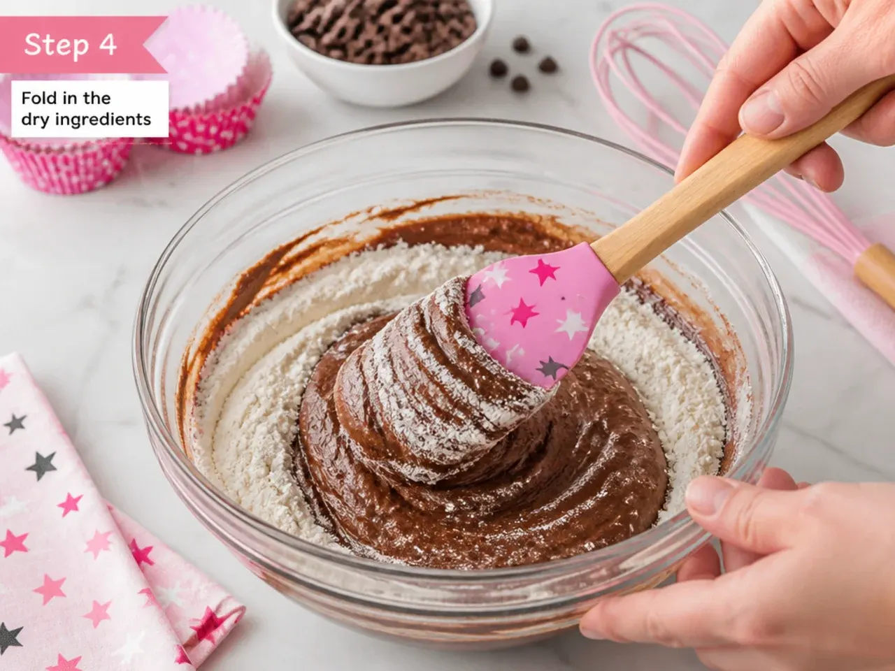 minnie mouse cake designs — step 4: fold in the dry ingredients