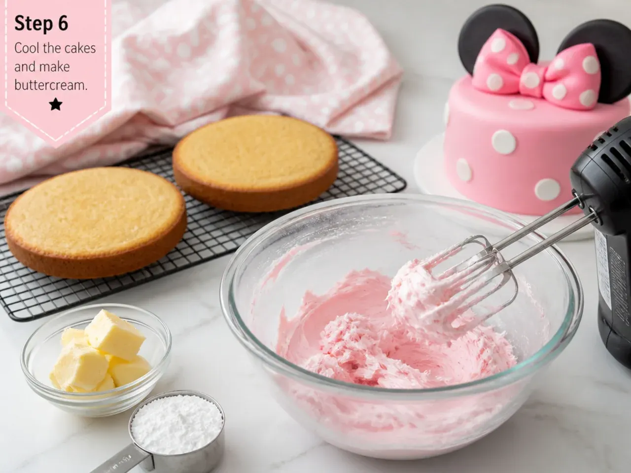minnie mouse cake designs — step 6: cool and make buttercream