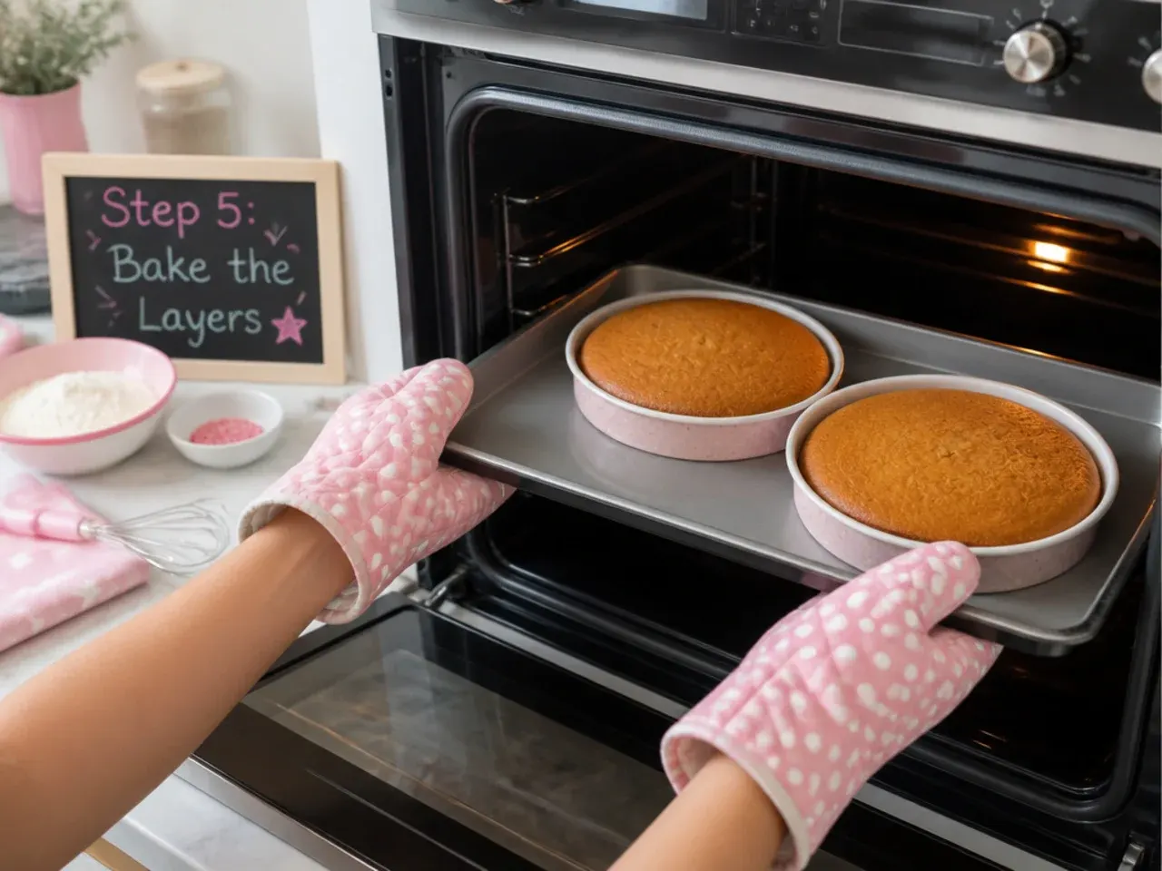 minnie mouse cake for girls — step 5: bake the layers