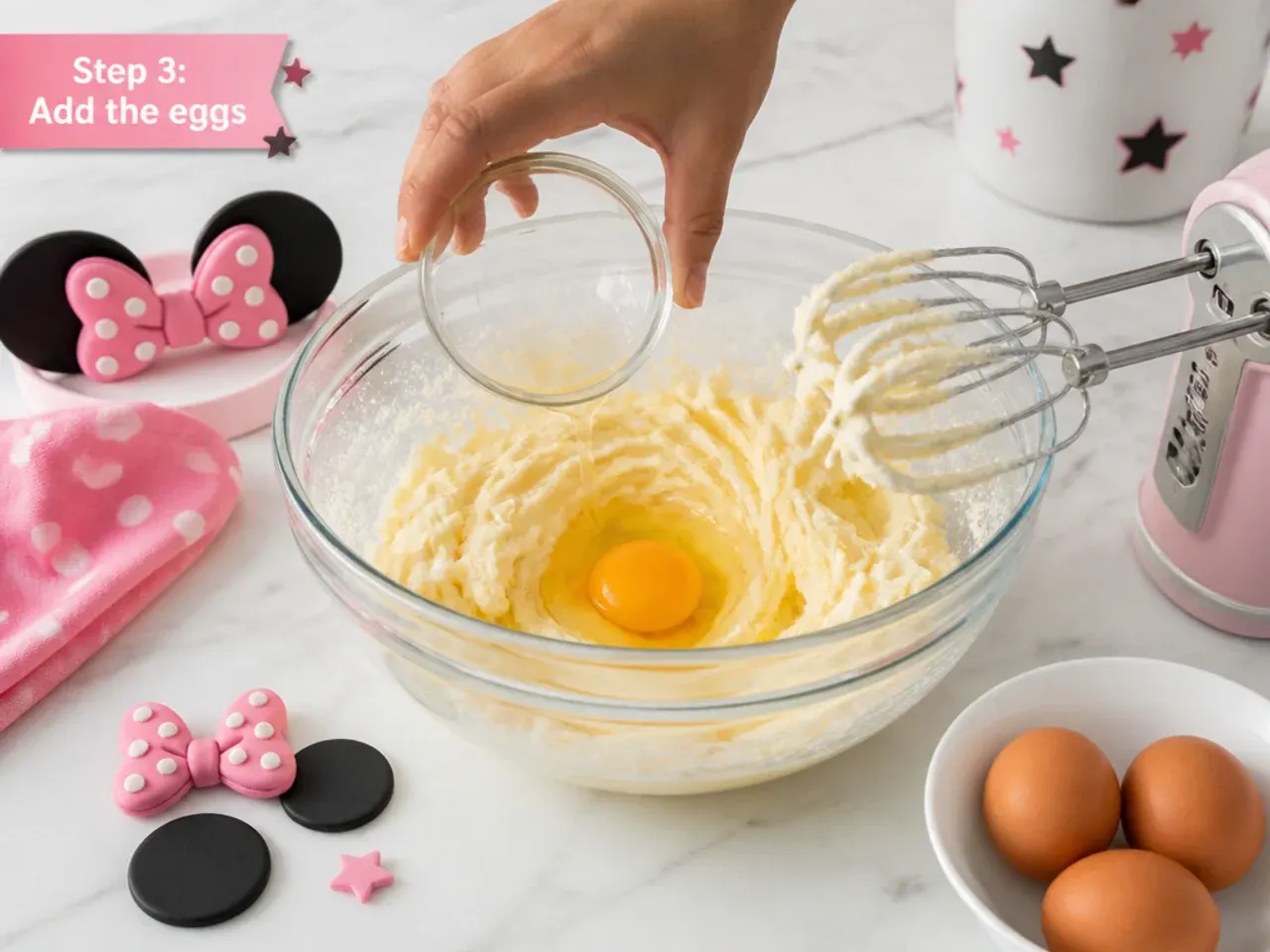minnie mouse cake topper — step 3: add the eggs