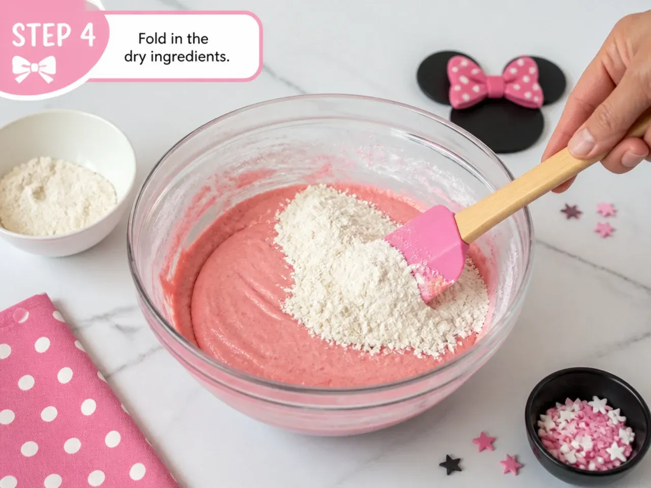 minnie mouse cake topper — step 4: fold in the dry ingredients