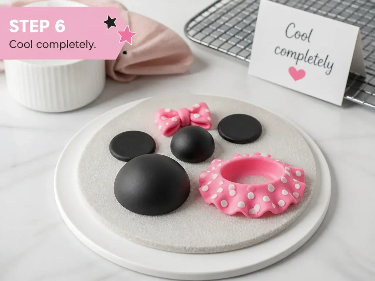 minnie mouse cake topper — step 6: cool completely
