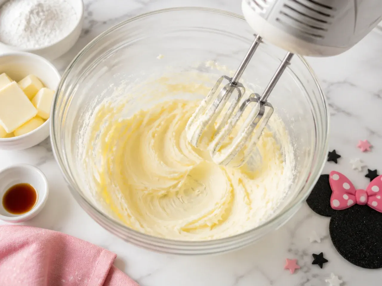 minnie mouse cake vs bakery — step 2: cream butter and sugar