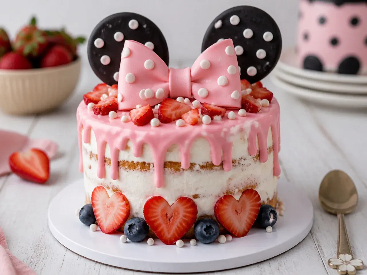 Strawberry shortcake style smash cake with mascarpone cream and berries