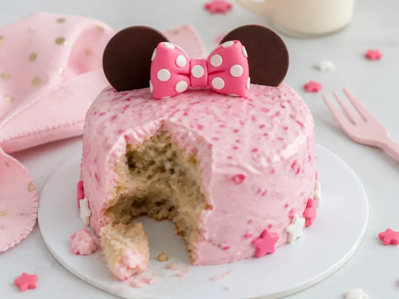 No added sugar banana smash cake with pink yogurt frosting for baby