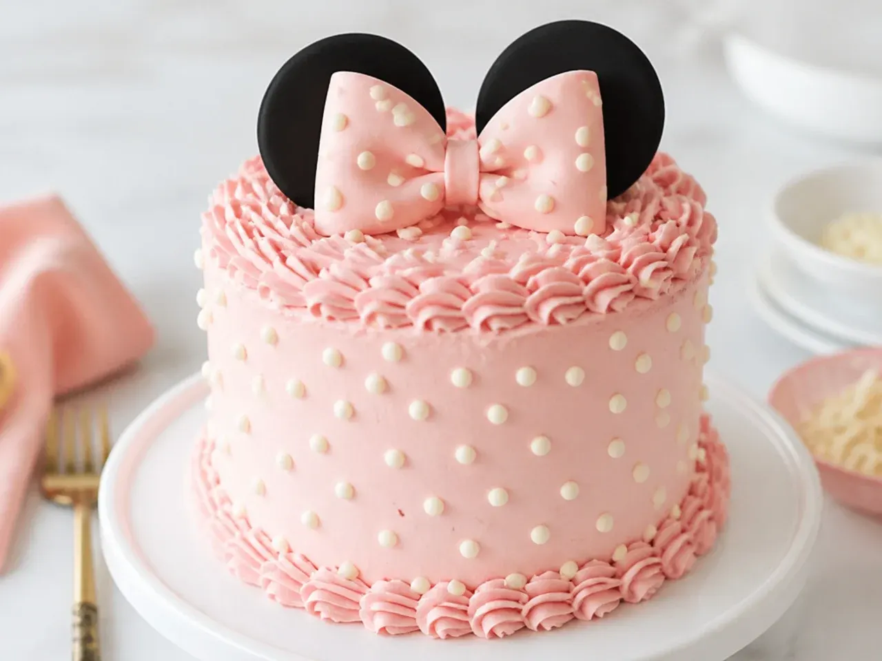 Blush swiss dot piped smash cake with ivory dots