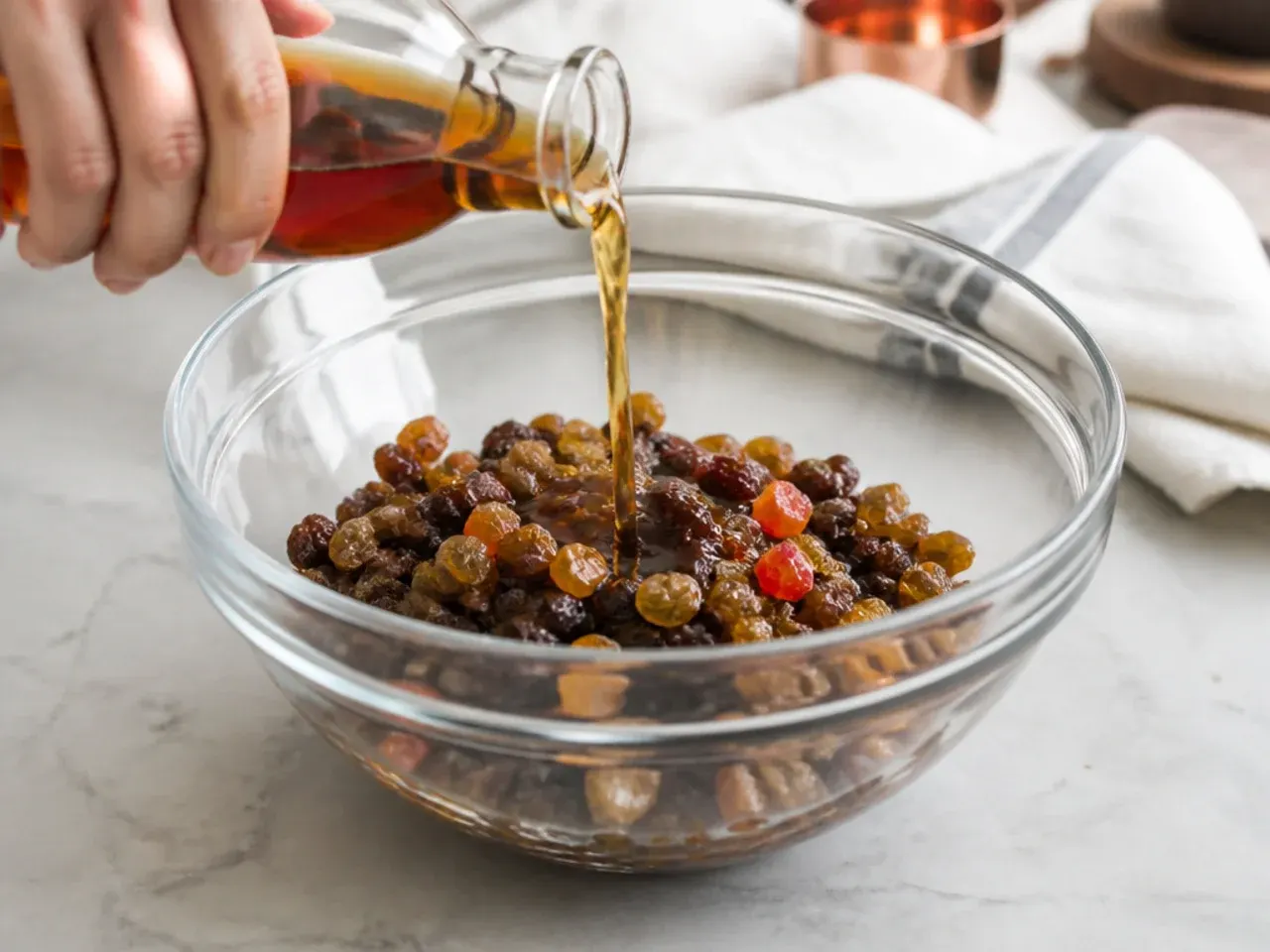 moist black cake — step 1: soak the fruit