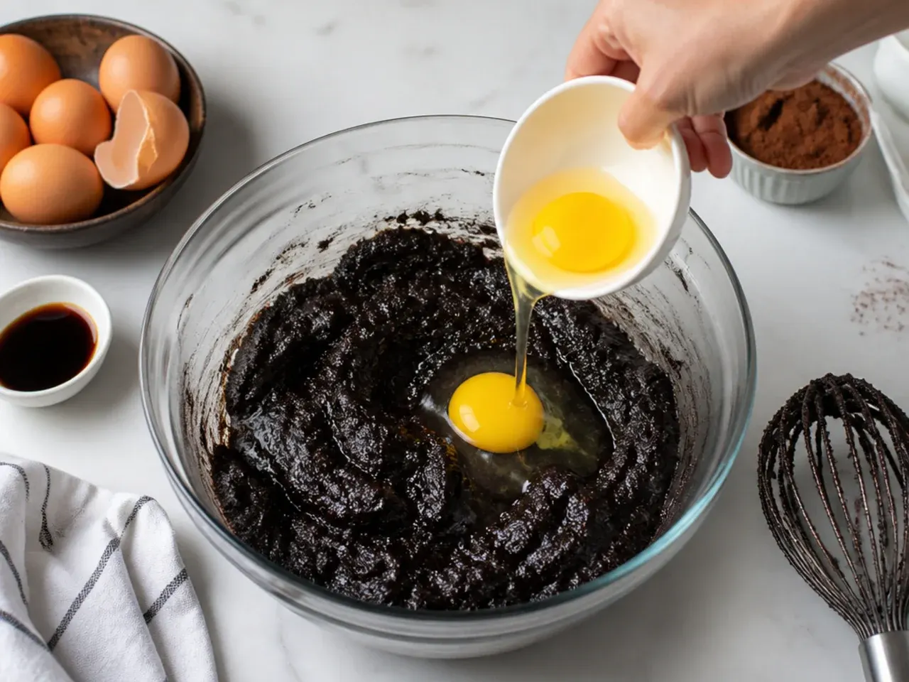 moist black cake — step 4: add eggs and flavorings