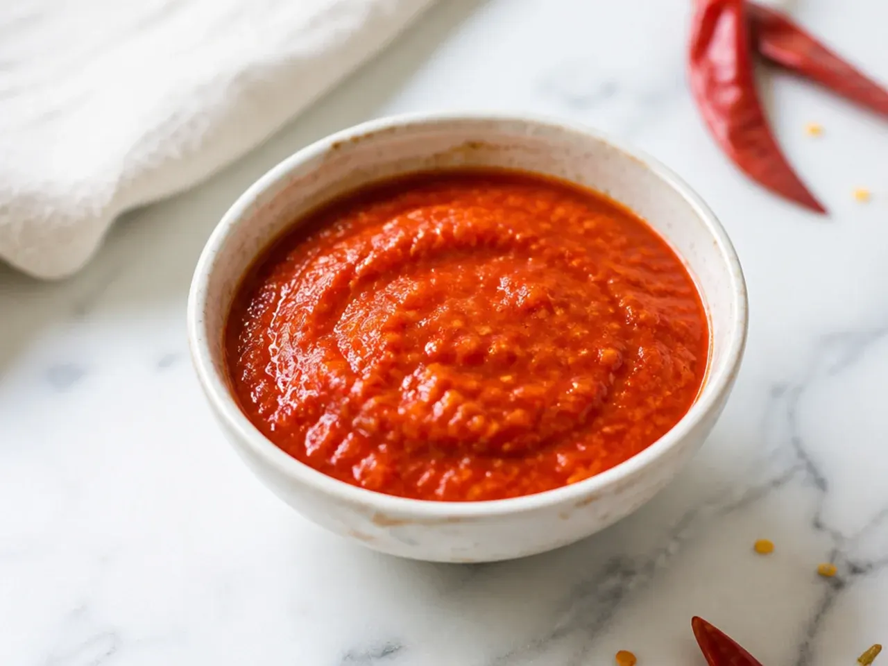 Classic red street-style momos chutney recipe in a small bowl