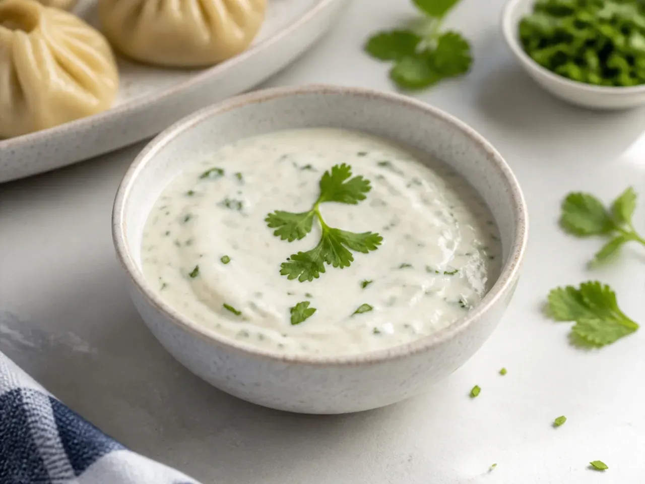 Creamy curd dahi momos chutney recipe dip for a party platter
