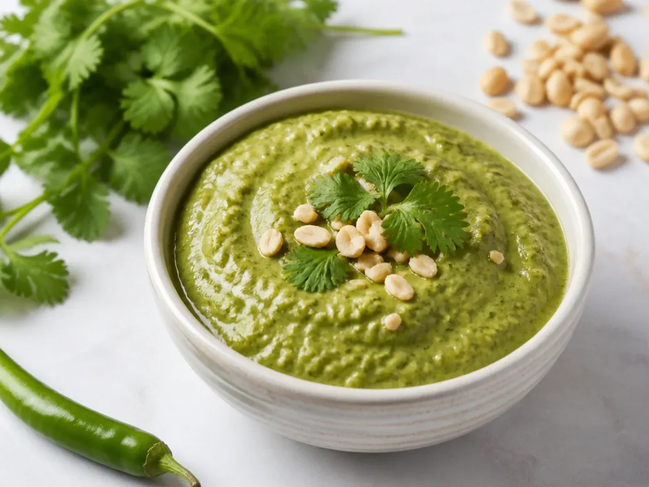 Coriander-peanut green momos chutney recipe with a nutty body