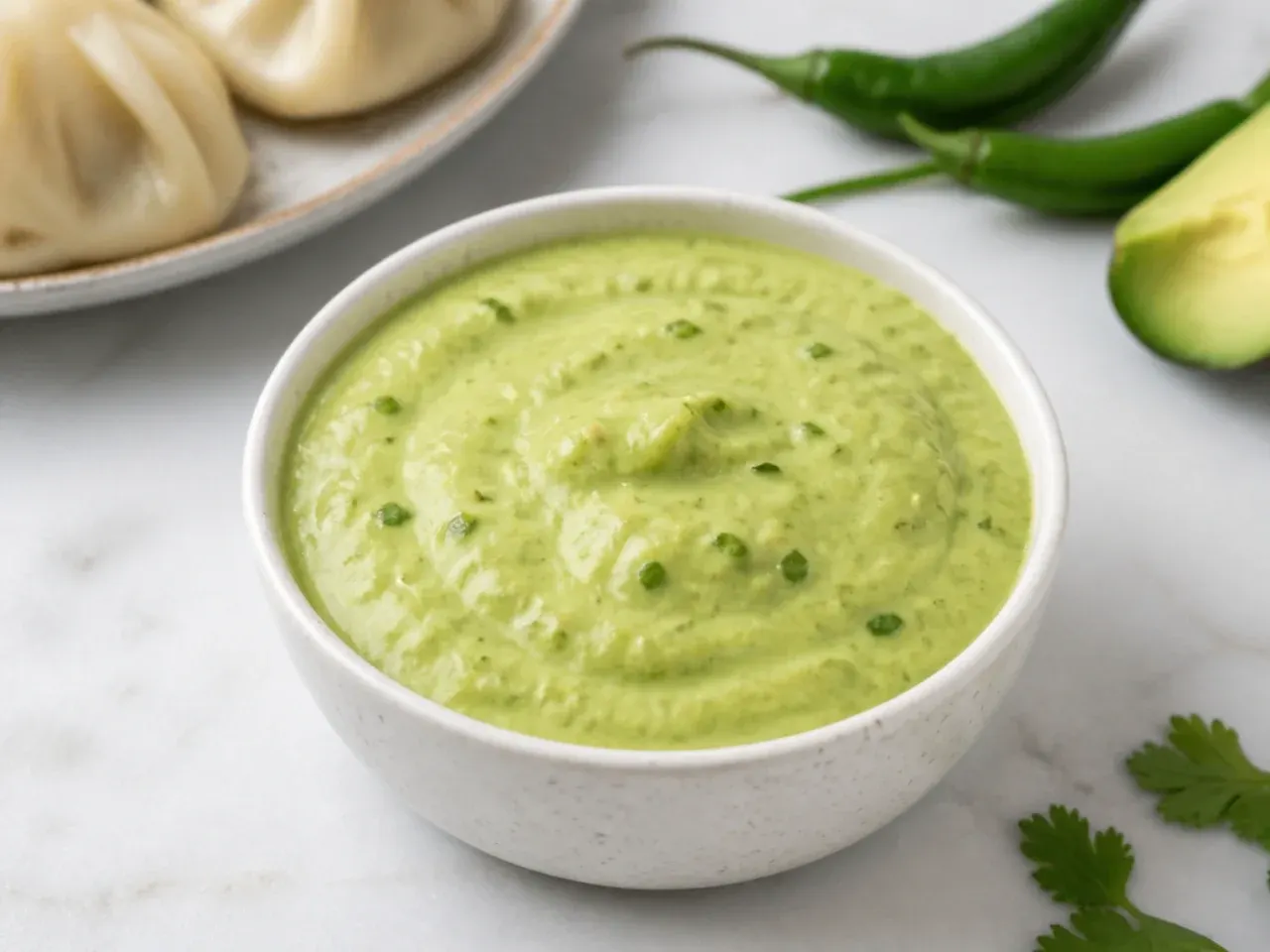 Creamy avocado green chilli momos chutney recipe, cafe style