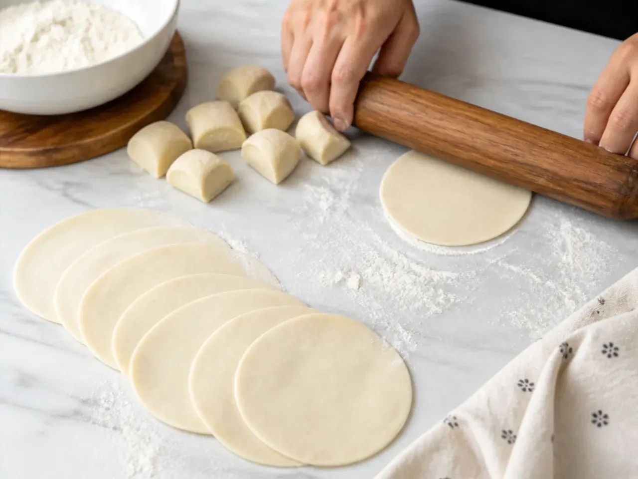 momos dough recipe — step 5: divide and roll into thin wrappers