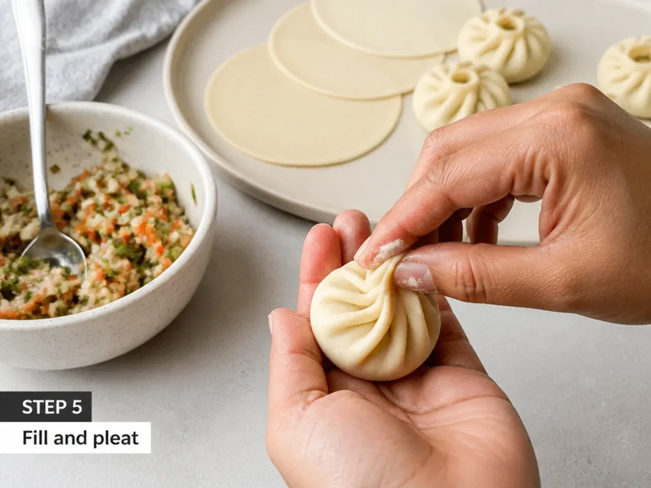 momos filling ideas — step 5: fill and pleat