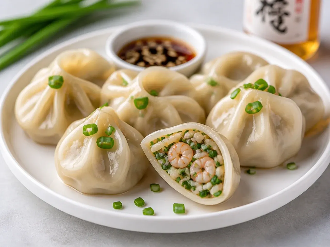 Elegant prawn and chive momos filling idea with sesame oil
