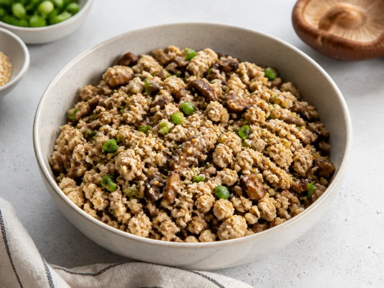 Modern tofu and shiitake mushroom vegan momos filling idea