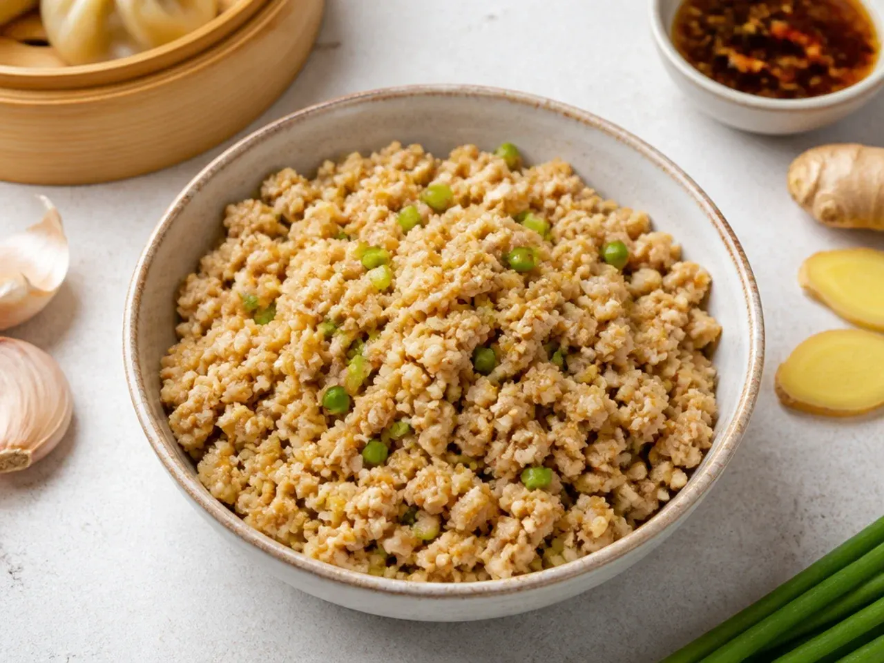 Minimal ginger garlic chicken momos filling idea with mince