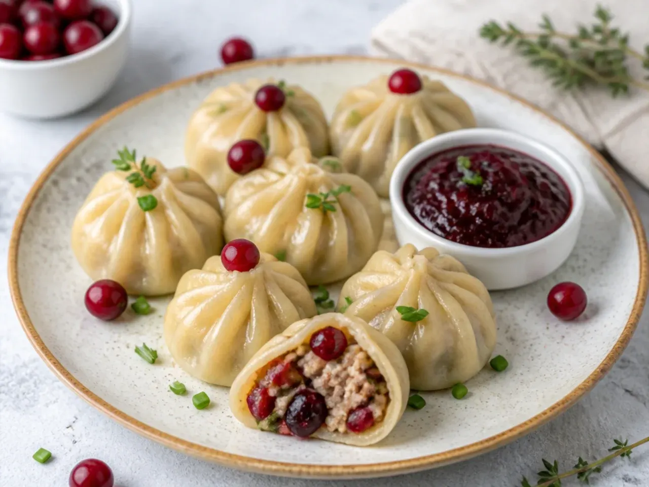 Festive turkey and cranberry momos filling idea for the holidays