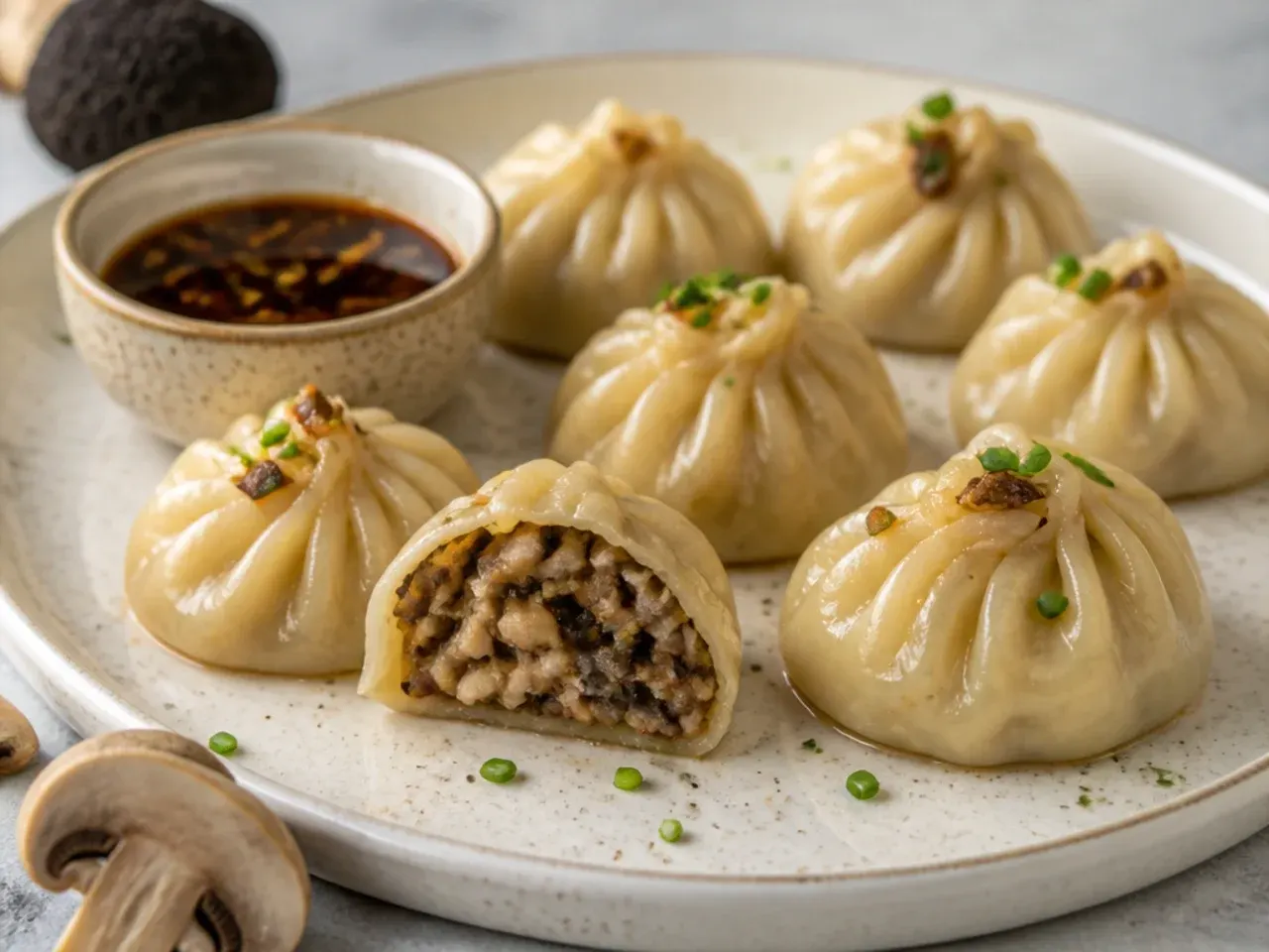 Charming mixed mushroom and truffle oil momos filling idea