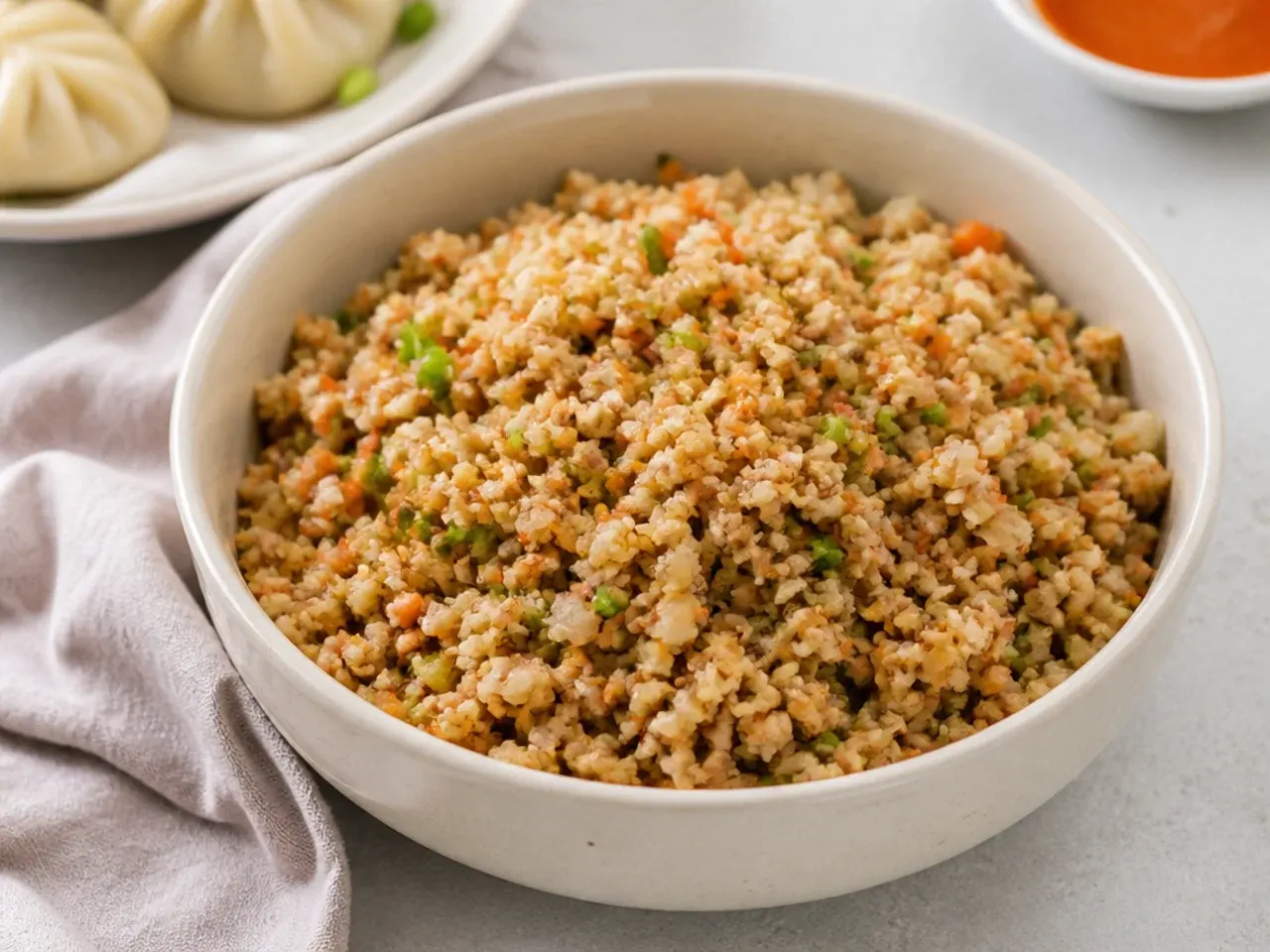 Classic mixed vegetable and soya granule momos filling idea