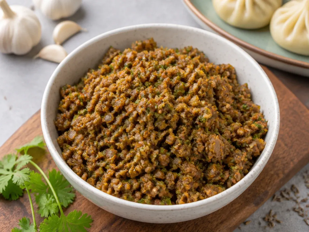Rustic lamb and cumin momos filling idea Himalayan spiced