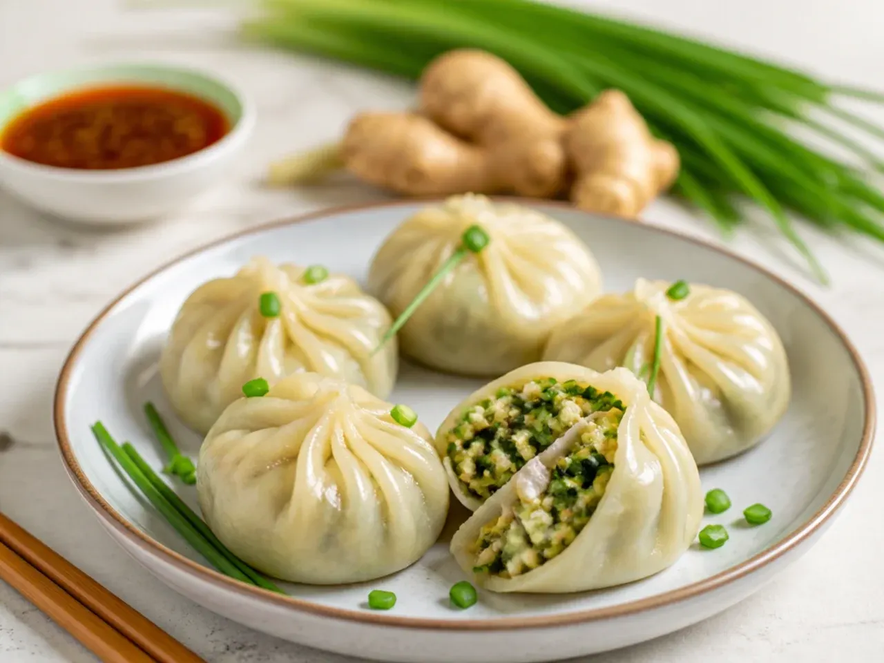 Minimal garlic chive and ginger momos filling idea