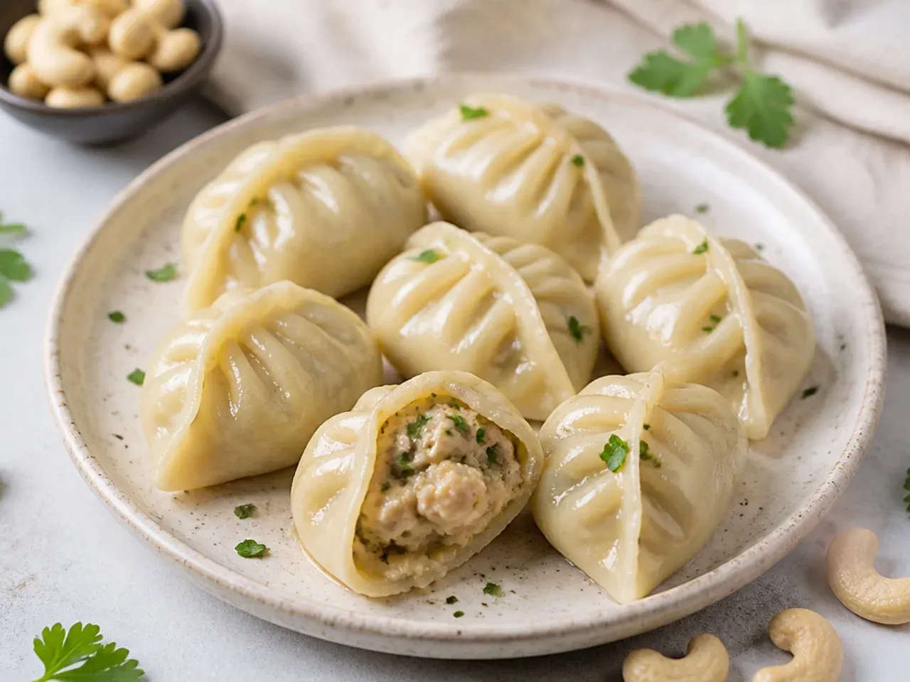 Bold Afghani cream chicken momos filling idea with cashew