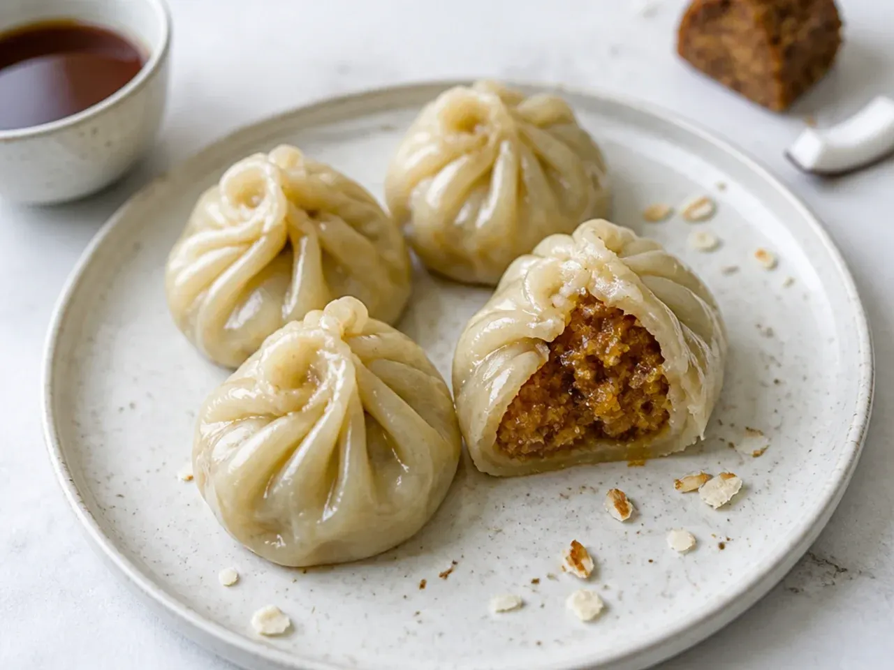 Charming sweet coconut and jaggery dessert momos filling idea