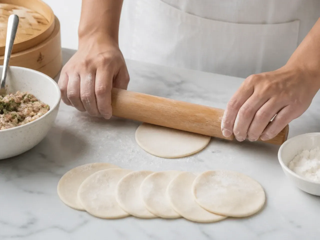 momos folding — step 3: roll the wrappers